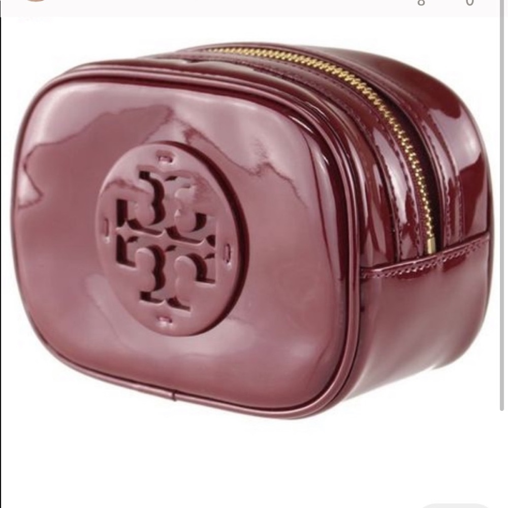 TORY BURCH stacked patent cosmetic case